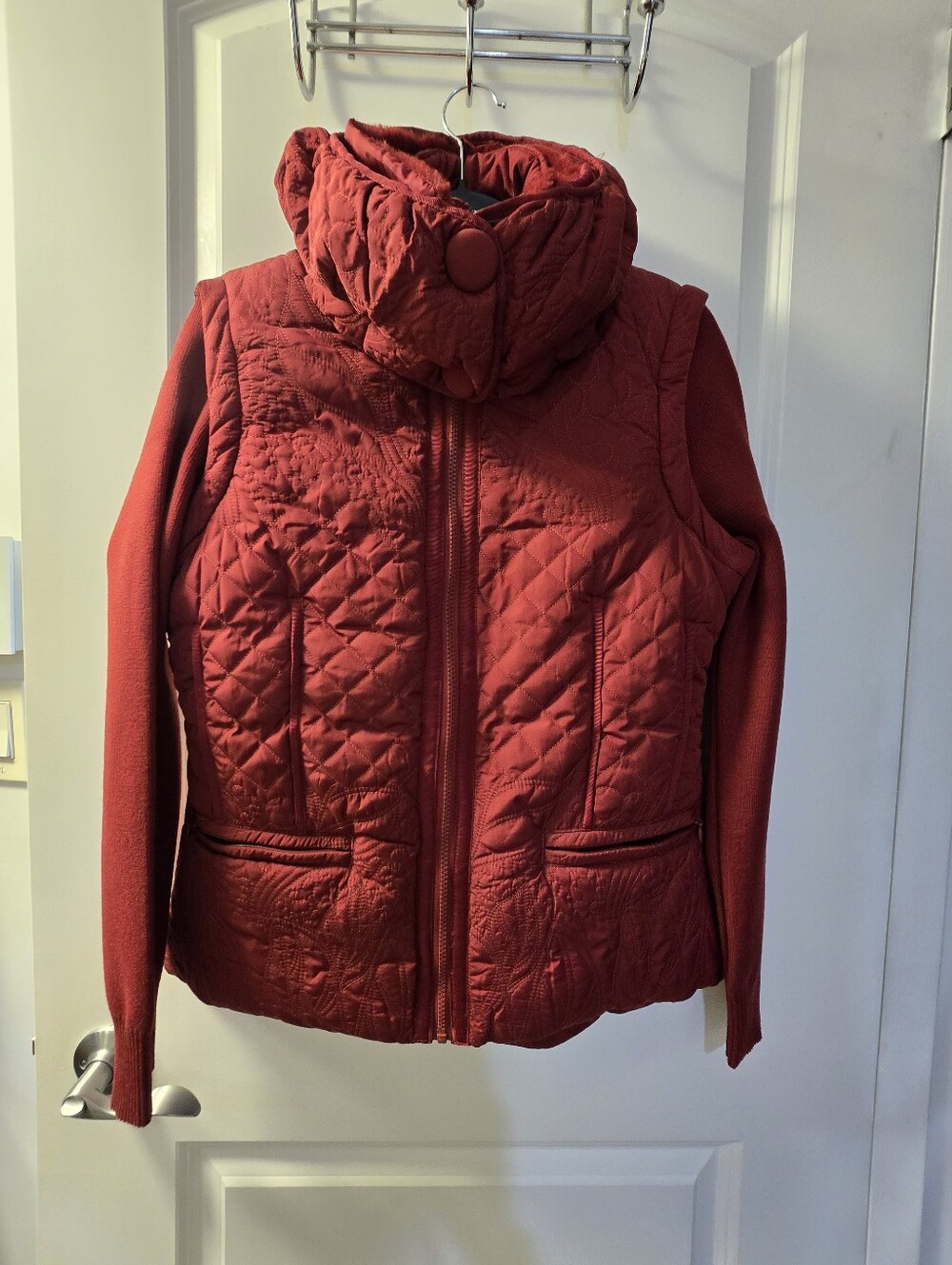 Desigual Red Quilted Puffer Jacket with High Collar